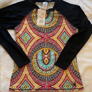 Body Glove culture rash guard Multicolor Geometric Raglan sleeve bathing top S
